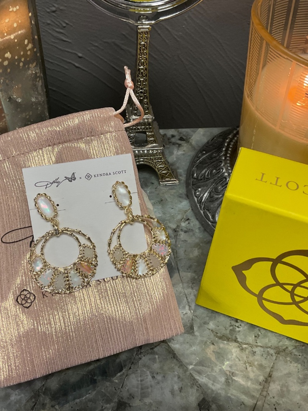 Dolly Parton x Kendra Scott Patchwork Open Frame Gold Statement Earrings - Picture 3 of 4